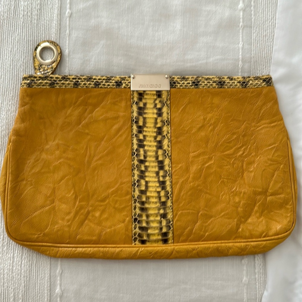 Jimmy Choo Yellow leather and python clutch